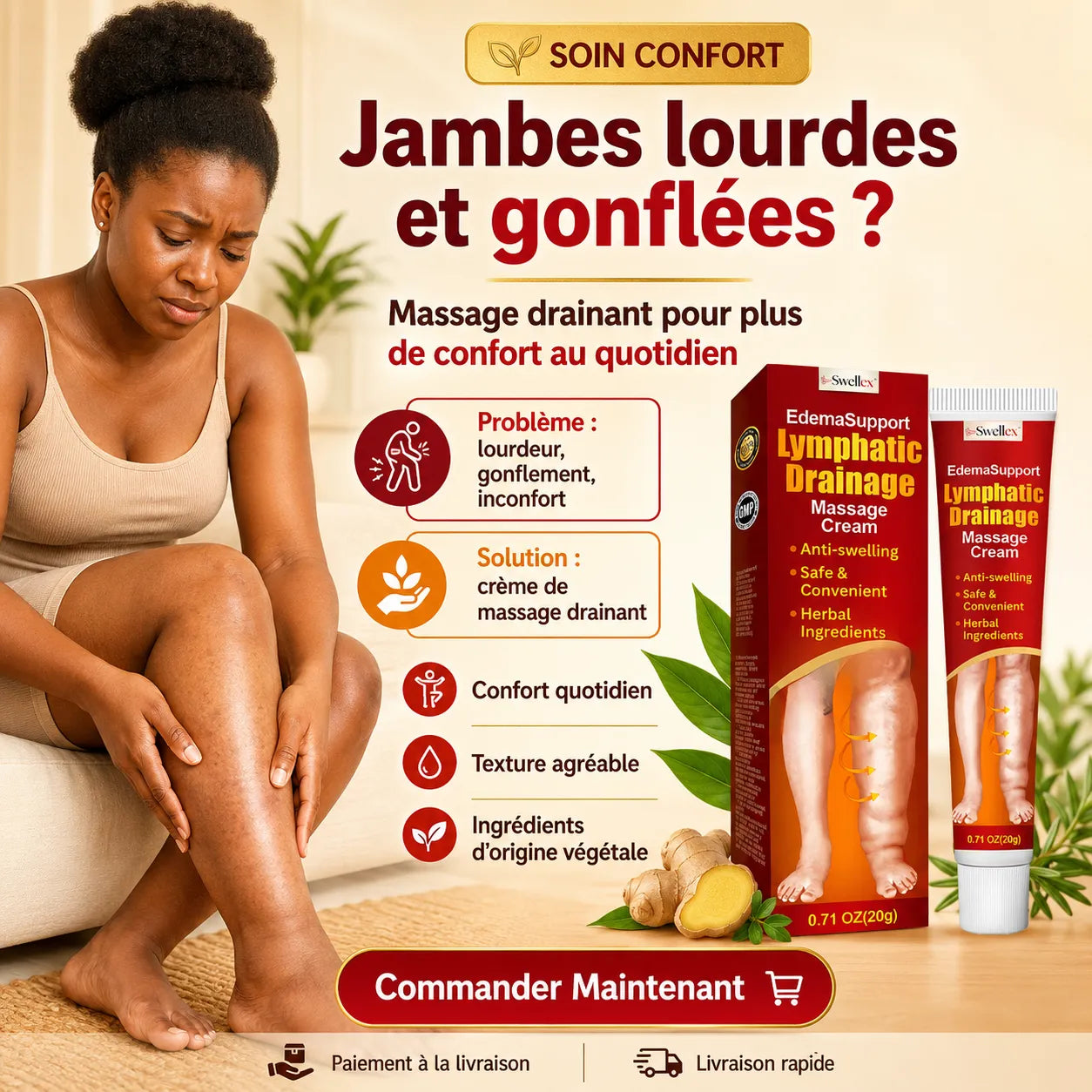 Crème Drainante Jambes Lourdes EdemaSupport CG