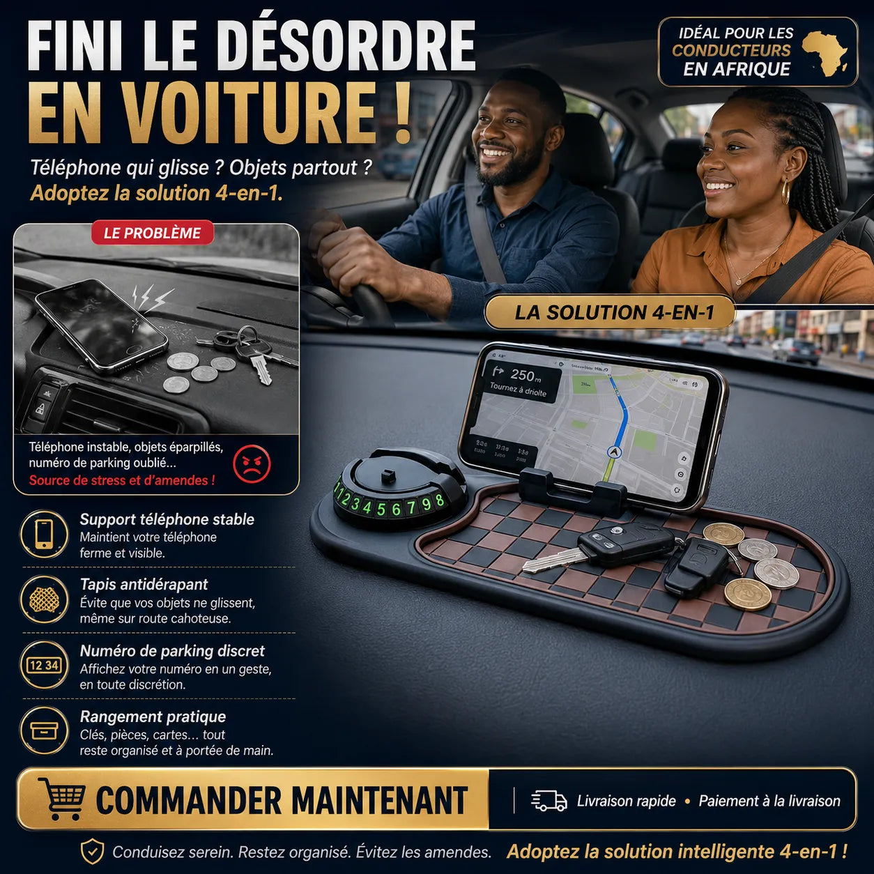 Support Téléphone Auto + Tapis Antidérapant 4-en-1 GN